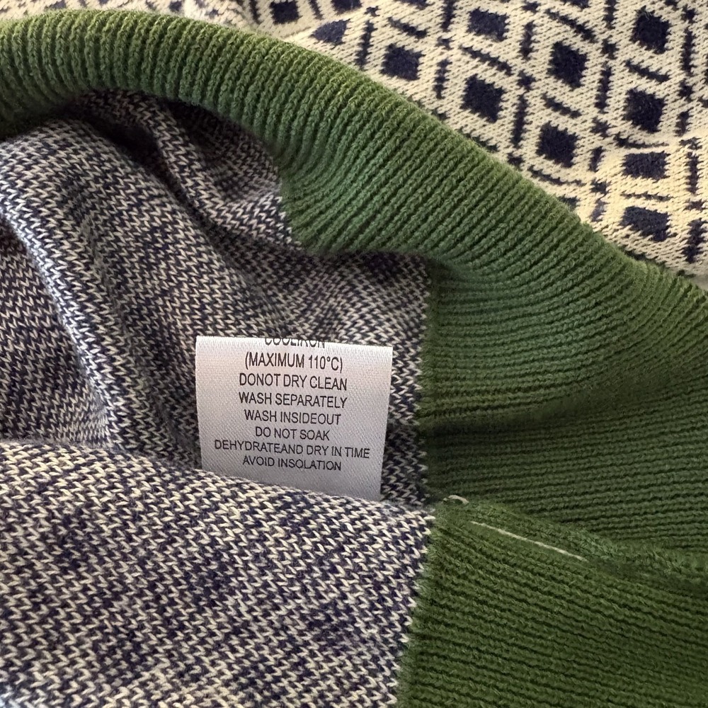 NWT OXKNIT 100% Cotton Green Patterned Bow Neck Knit Sweater Size M Preppy Twee - Picture 8 of 10